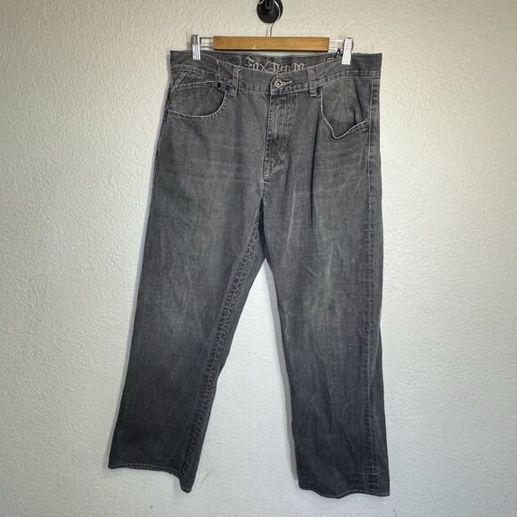 Fox Jeans Men 36x30 Duster Black Regular Bootcut Denim 90s Y2K Racing Motorsport - Picture 1 of 12